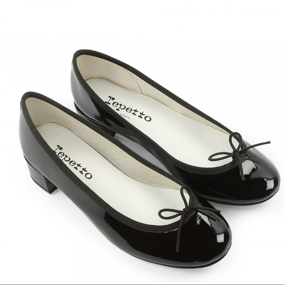 Camille ballerina heels in black patent leather